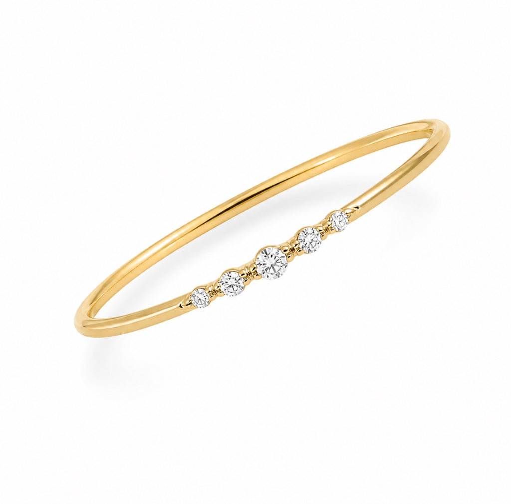 14K Gold Five Diamond Ring, Minimalist Dainty Stackable Band