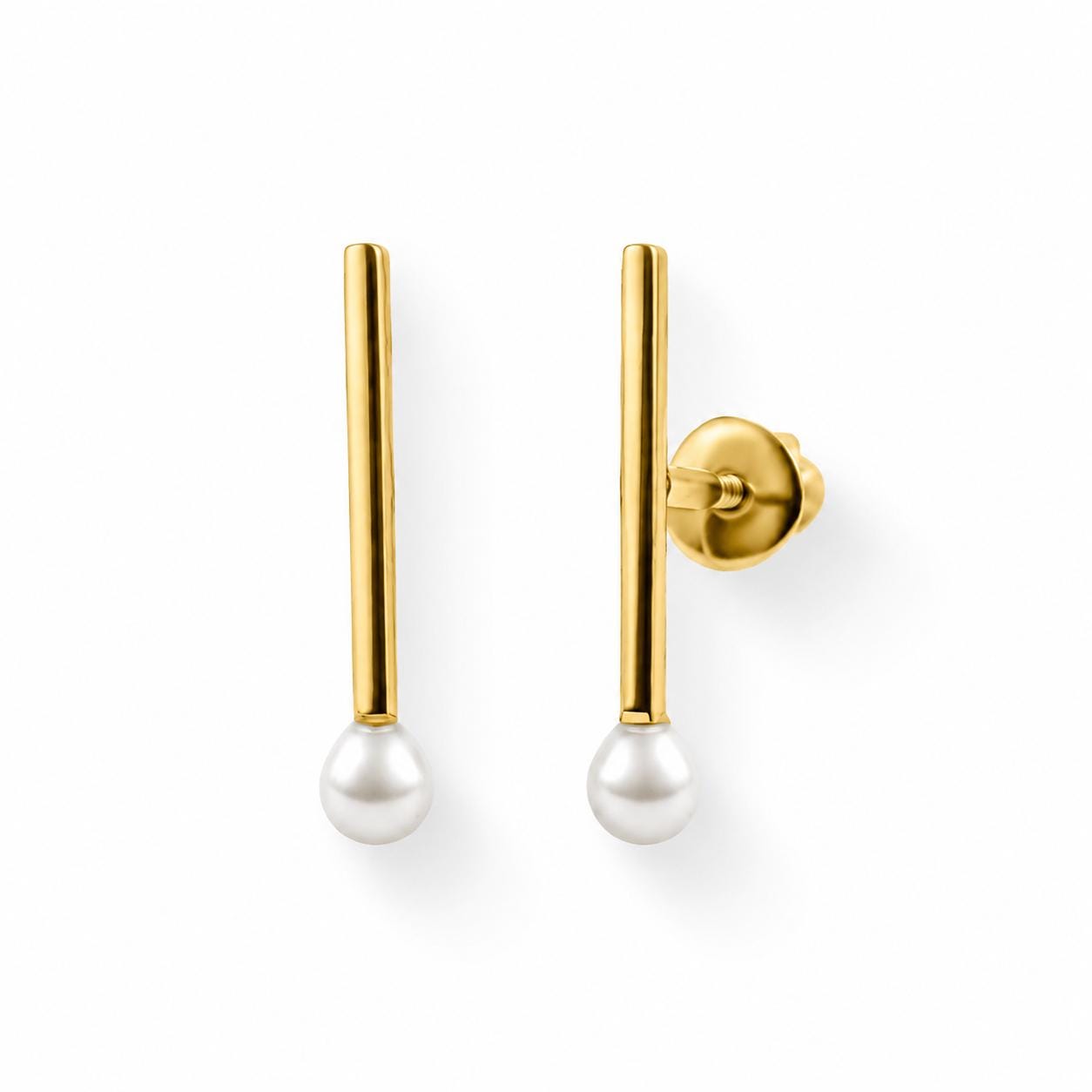 Pearl Bar Stud Earrings in Solid Gold | 14K Gold Pearl Earrings | Minimalist Pearl Jewellery | Dainty Everyday Earrings | Gift for Her